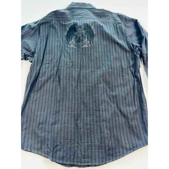 Harley Davidson Mens Long Sleeve Button Up Shirt Black Pinstripe Black Logo Lg - Picture 11 of 13